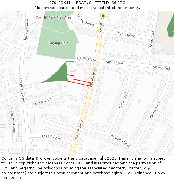 379, FOX HILL ROAD, SHEFFIELD, S6 1BG: Location map and indicative extent of plot