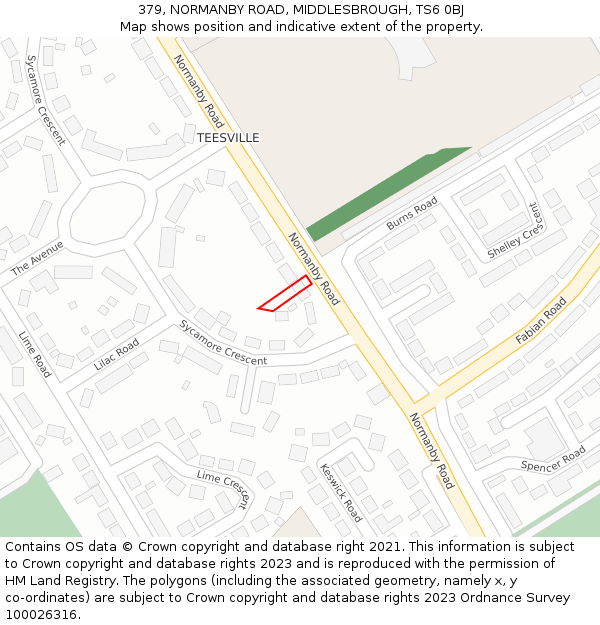 379, NORMANBY ROAD, MIDDLESBROUGH, TS6 0BJ: Location map and indicative extent of plot