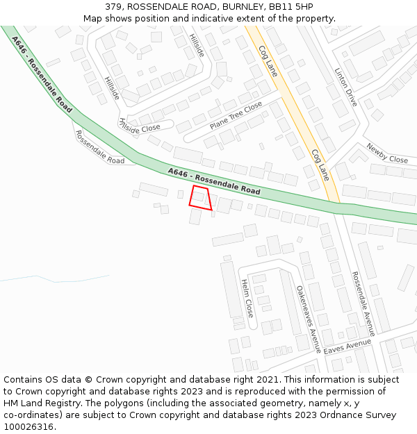 379, ROSSENDALE ROAD, BURNLEY, BB11 5HP: Location map and indicative extent of plot