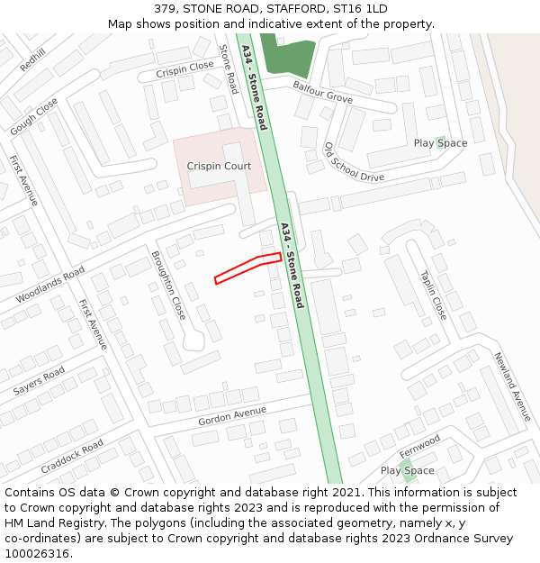 379, STONE ROAD, STAFFORD, ST16 1LD: Location map and indicative extent of plot
