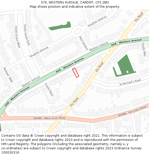 379, WESTERN AVENUE, CARDIFF, CF5 2BD: Location map and indicative extent of plot