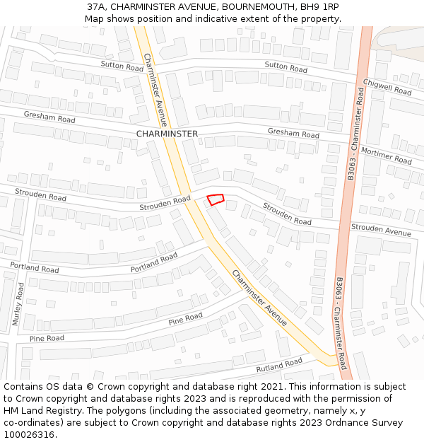 37A, CHARMINSTER AVENUE, BOURNEMOUTH, BH9 1RP: Location map and indicative extent of plot