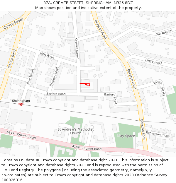 37A, CREMER STREET, SHERINGHAM, NR26 8DZ: Location map and indicative extent of plot