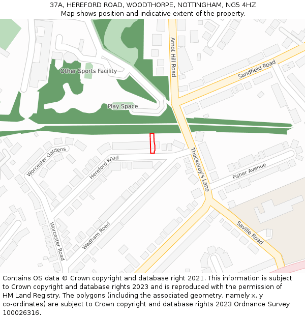 37A, HEREFORD ROAD, WOODTHORPE, NOTTINGHAM, NG5 4HZ: Location map and indicative extent of plot
