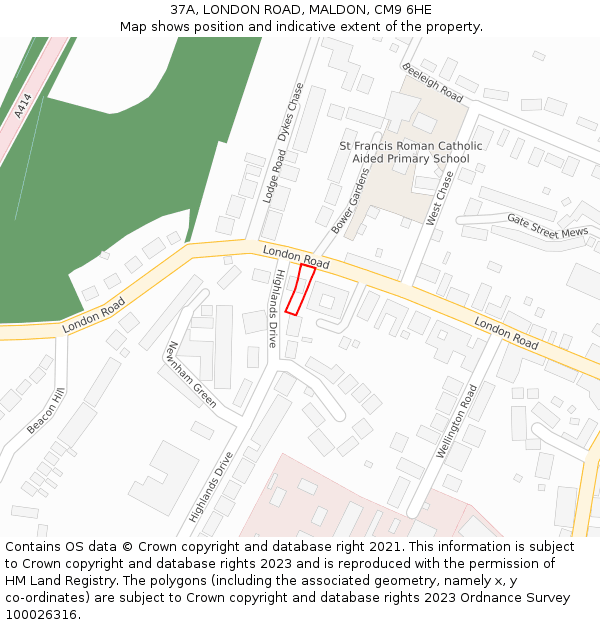 37A, LONDON ROAD, MALDON, CM9 6HE: Location map and indicative extent of plot