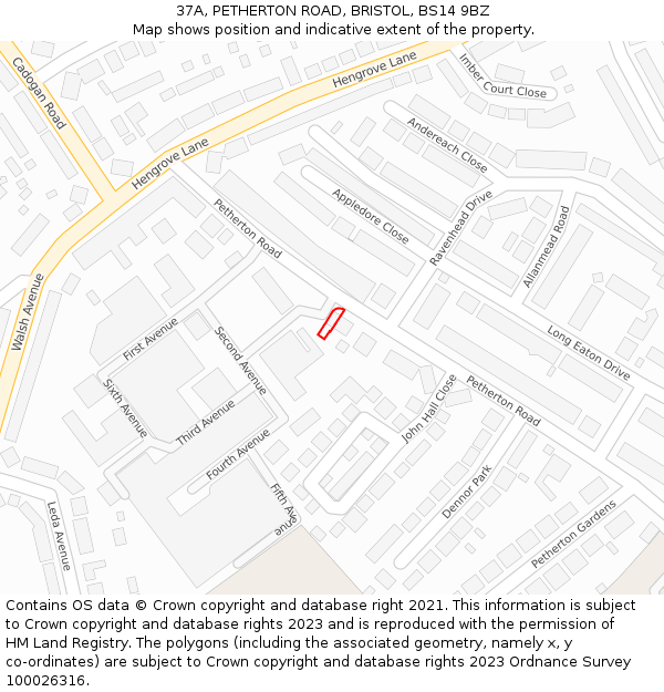 37A, PETHERTON ROAD, BRISTOL, BS14 9BZ: Location map and indicative extent of plot