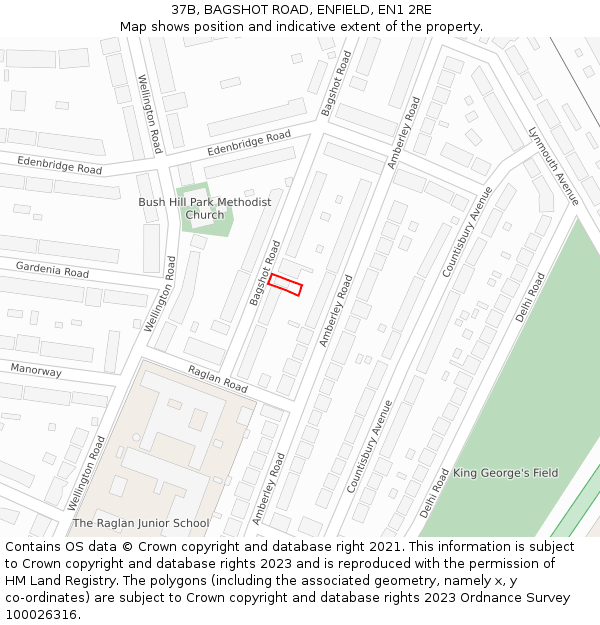 37B, BAGSHOT ROAD, ENFIELD, EN1 2RE: Location map and indicative extent of plot