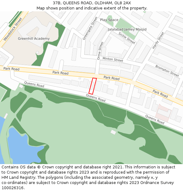 37B, QUEENS ROAD, OLDHAM, OL8 2AX: Location map and indicative extent of plot