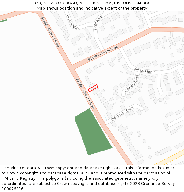 37B, SLEAFORD ROAD, METHERINGHAM, LINCOLN, LN4 3DG: Location map and indicative extent of plot