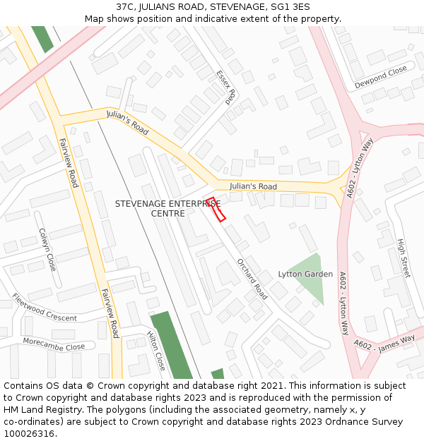 37C, JULIANS ROAD, STEVENAGE, SG1 3ES: Location map and indicative extent of plot