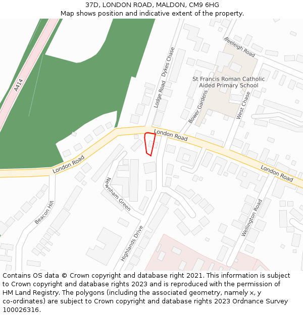 37D, LONDON ROAD, MALDON, CM9 6HG: Location map and indicative extent of plot