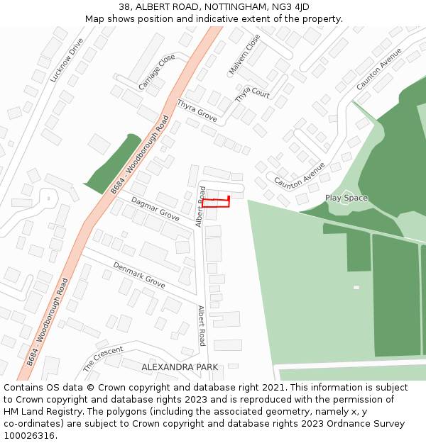 38, ALBERT ROAD, NOTTINGHAM, NG3 4JD: Location map and indicative extent of plot