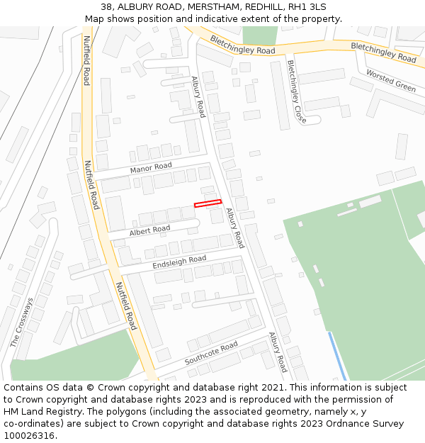 38, ALBURY ROAD, MERSTHAM, REDHILL, RH1 3LS: Location map and indicative extent of plot