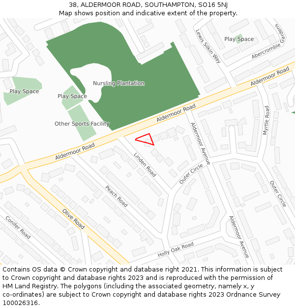 38, ALDERMOOR ROAD, SOUTHAMPTON, SO16 5NJ: Location map and indicative extent of plot