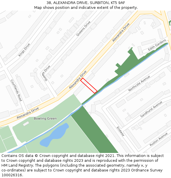 38, ALEXANDRA DRIVE, SURBITON, KT5 9AF: Location map and indicative extent of plot