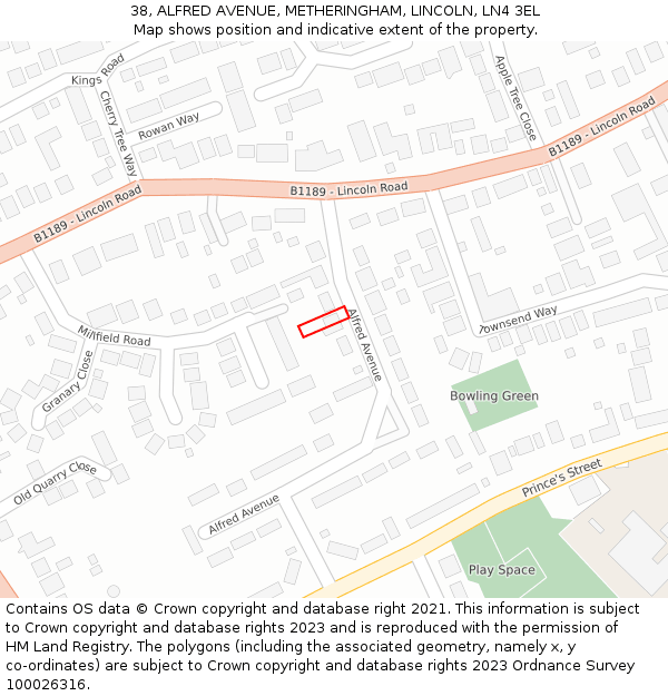 38, ALFRED AVENUE, METHERINGHAM, LINCOLN, LN4 3EL: Location map and indicative extent of plot