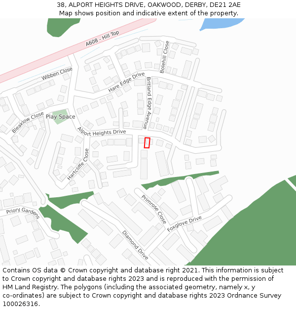 38, ALPORT HEIGHTS DRIVE, OAKWOOD, DERBY, DE21 2AE: Location map and indicative extent of plot
