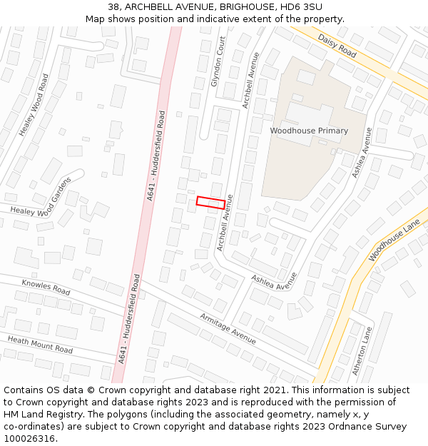 38, ARCHBELL AVENUE, BRIGHOUSE, HD6 3SU: Location map and indicative extent of plot