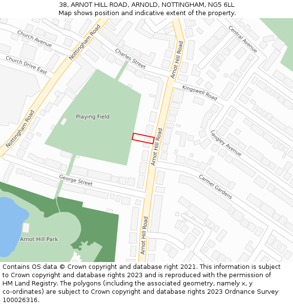 38, ARNOT HILL ROAD, ARNOLD, NOTTINGHAM, NG5 6LL: Location map and indicative extent of plot