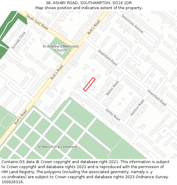 38, ASHBY ROAD, SOUTHAMPTON, SO19 1DR: Location map and indicative extent of plot