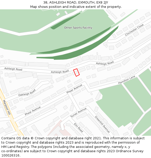 38, ASHLEIGH ROAD, EXMOUTH, EX8 2JY: Location map and indicative extent of plot