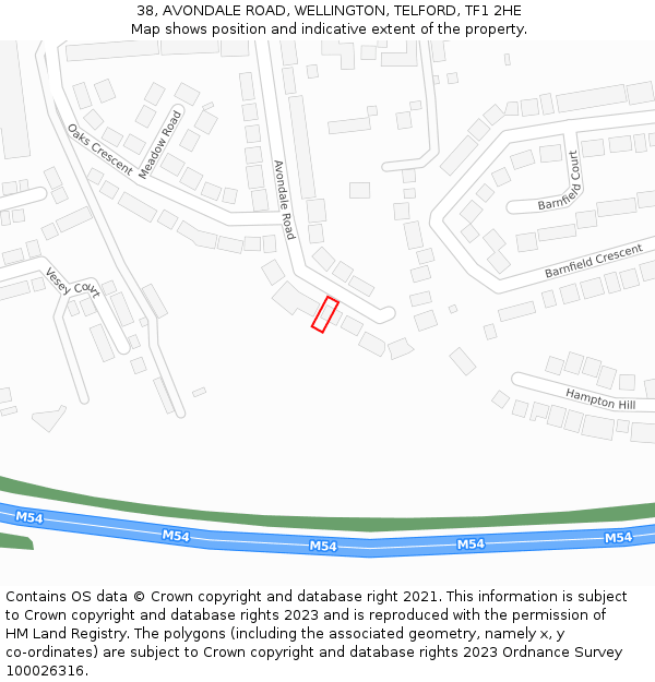 38, AVONDALE ROAD, WELLINGTON, TELFORD, TF1 2HE: Location map and indicative extent of plot