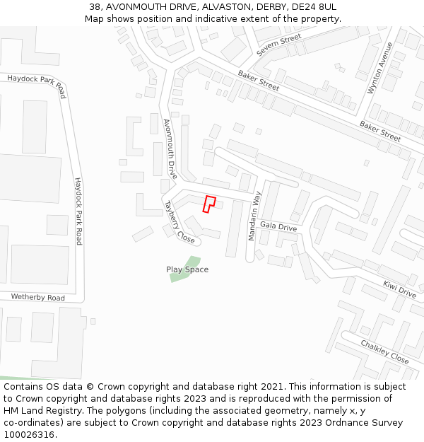 38, AVONMOUTH DRIVE, ALVASTON, DERBY, DE24 8UL: Location map and indicative extent of plot