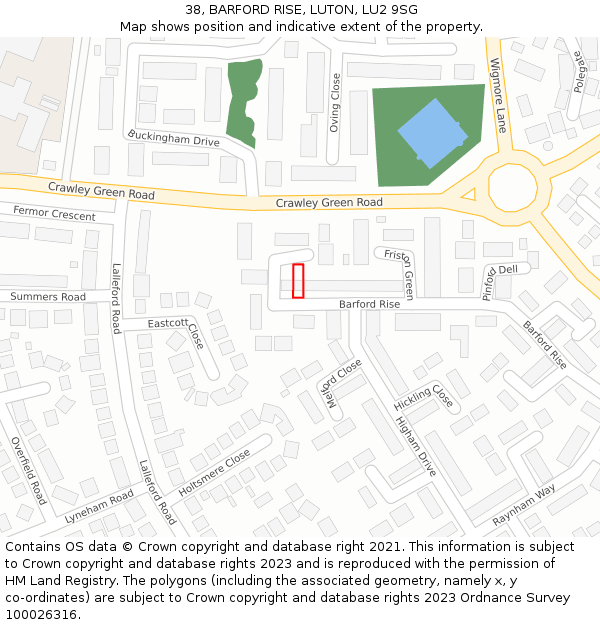 38, BARFORD RISE, LUTON, LU2 9SG: Location map and indicative extent of plot