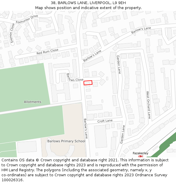 38, BARLOWS LANE, LIVERPOOL, L9 9EH: Location map and indicative extent of plot