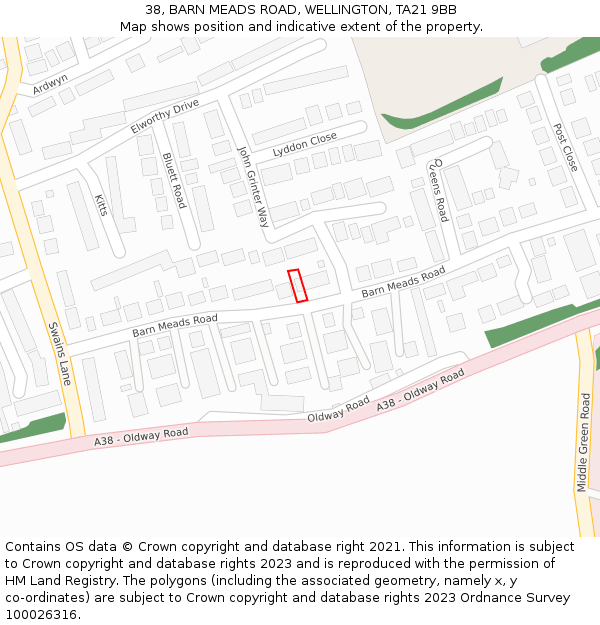 38, BARN MEADS ROAD, WELLINGTON, TA21 9BB: Location map and indicative extent of plot