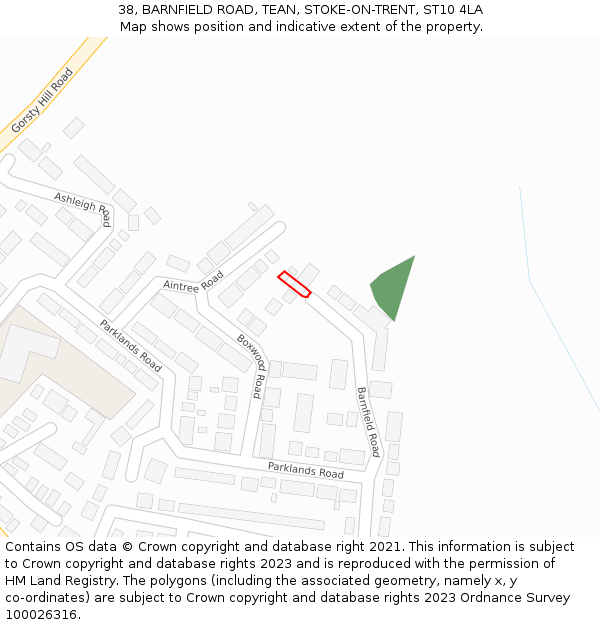 38, BARNFIELD ROAD, TEAN, STOKE-ON-TRENT, ST10 4LA: Location map and indicative extent of plot