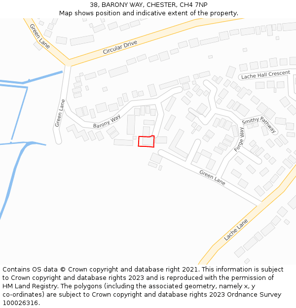 38, BARONY WAY, CHESTER, CH4 7NP: Location map and indicative extent of plot