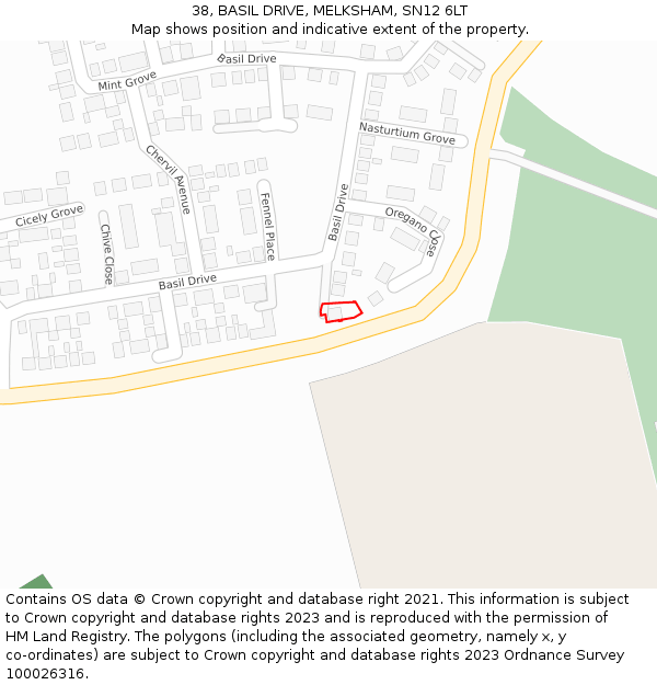 38, BASIL DRIVE, MELKSHAM, SN12 6LT: Location map and indicative extent of plot
