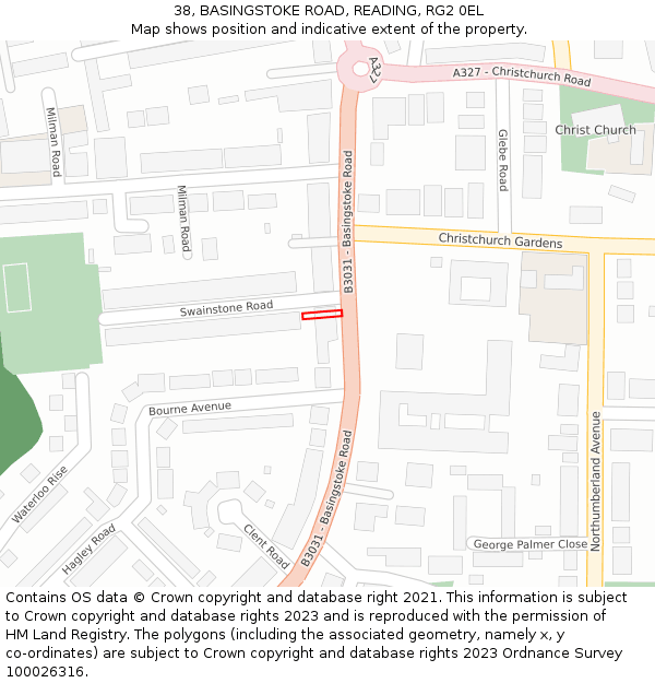 38, BASINGSTOKE ROAD, READING, RG2 0EL: Location map and indicative extent of plot