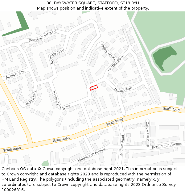 38, BAYSWATER SQUARE, STAFFORD, ST18 0YH: Location map and indicative extent of plot