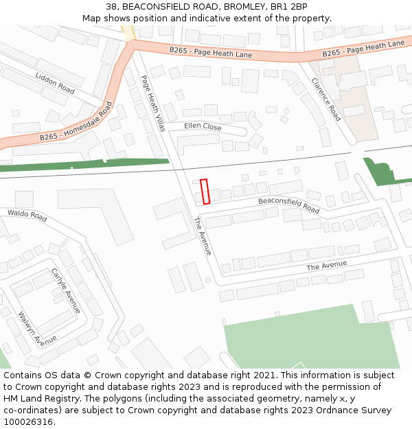 38, BEACONSFIELD ROAD, BROMLEY, BR1 2BP: Location map and indicative extent of plot