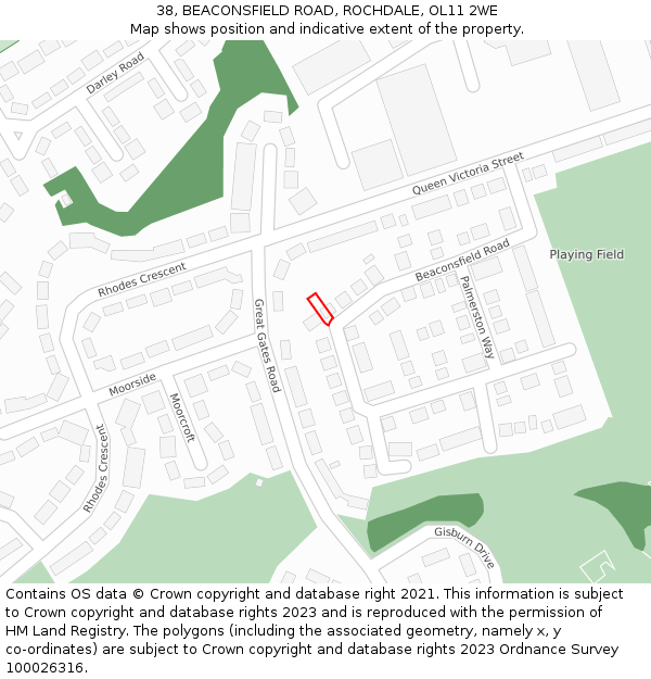 38, BEACONSFIELD ROAD, ROCHDALE, OL11 2WE: Location map and indicative extent of plot