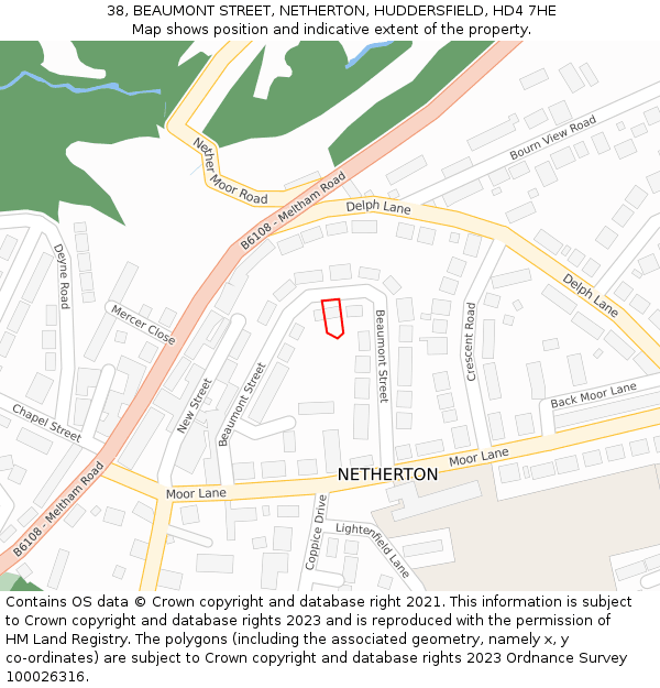 38, BEAUMONT STREET, NETHERTON, HUDDERSFIELD, HD4 7HE: Location map and indicative extent of plot