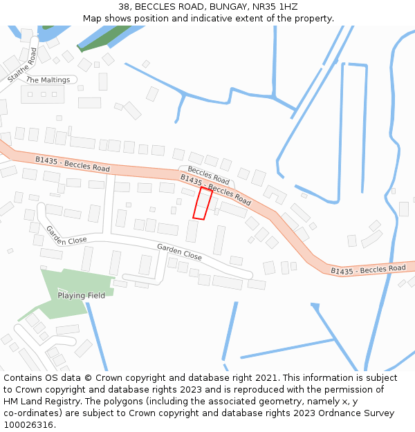 38, BECCLES ROAD, BUNGAY, NR35 1HZ: Location map and indicative extent of plot