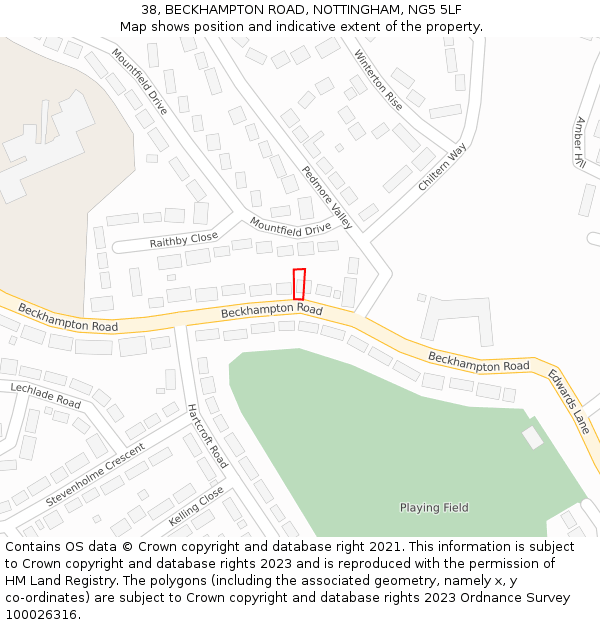 38, BECKHAMPTON ROAD, NOTTINGHAM, NG5 5LF: Location map and indicative extent of plot