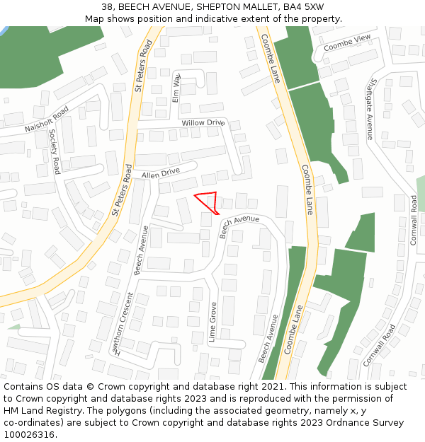 38, BEECH AVENUE, SHEPTON MALLET, BA4 5XW: Location map and indicative extent of plot