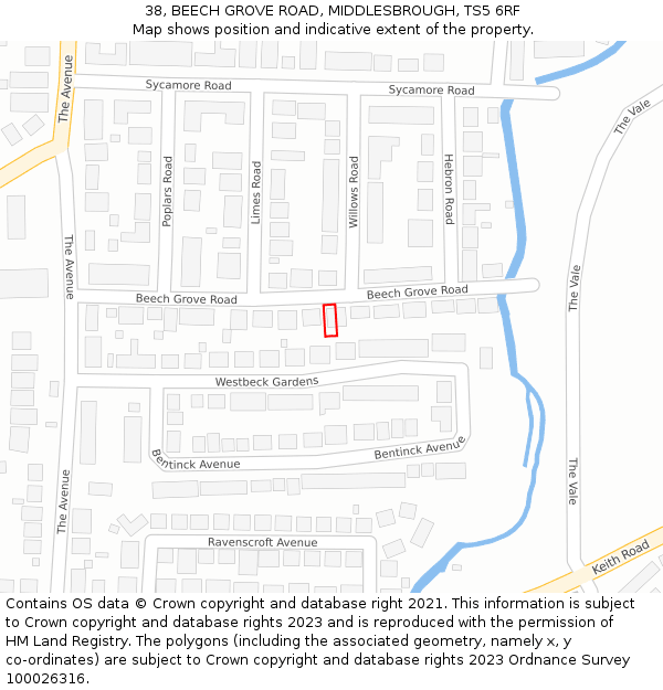 38, BEECH GROVE ROAD, MIDDLESBROUGH, TS5 6RF: Location map and indicative extent of plot