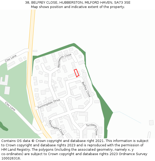 38, BELFREY CLOSE, HUBBERSTON, MILFORD HAVEN, SA73 3SE: Location map and indicative extent of plot