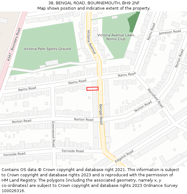 38, BENGAL ROAD, BOURNEMOUTH, BH9 2NF: Location map and indicative extent of plot