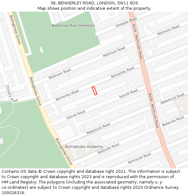 38, BENNERLEY ROAD, LONDON, SW11 6DS: Location map and indicative extent of plot