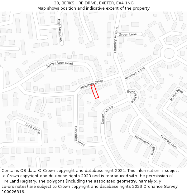 38, BERKSHIRE DRIVE, EXETER, EX4 1NG: Location map and indicative extent of plot