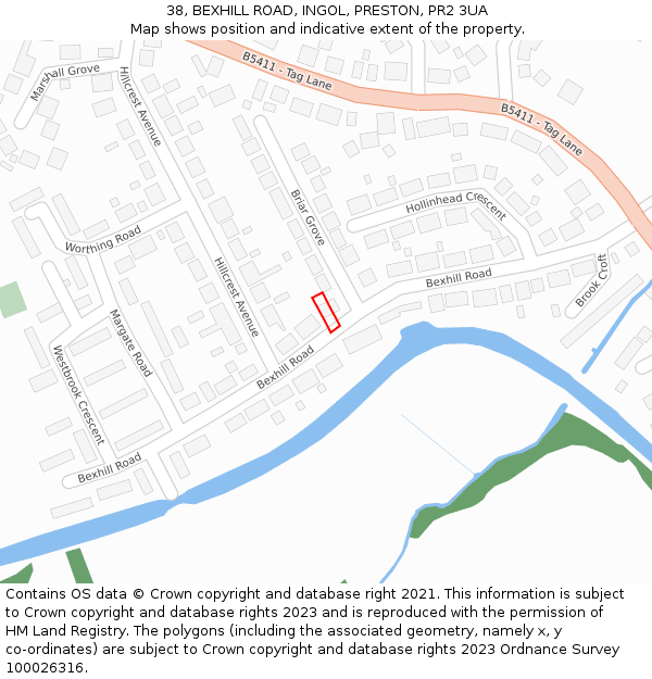 38, BEXHILL ROAD, INGOL, PRESTON, PR2 3UA: Location map and indicative extent of plot