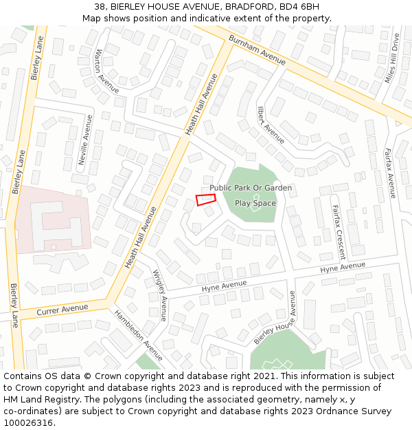 38, BIERLEY HOUSE AVENUE, BRADFORD, BD4 6BH: Location map and indicative extent of plot