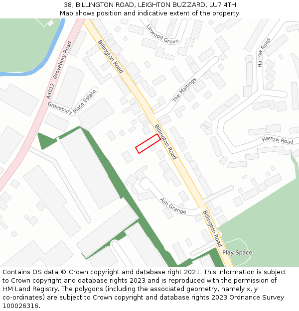 38, BILLINGTON ROAD, LEIGHTON BUZZARD, LU7 4TH: Location map and indicative extent of plot