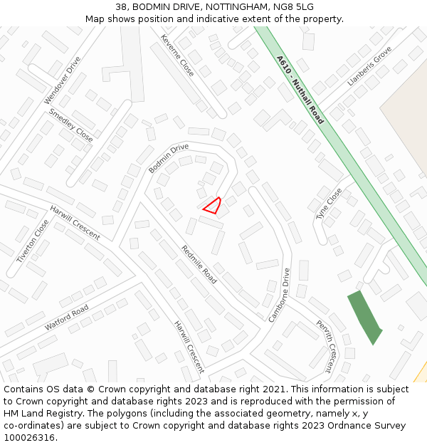 38, BODMIN DRIVE, NOTTINGHAM, NG8 5LG: Location map and indicative extent of plot